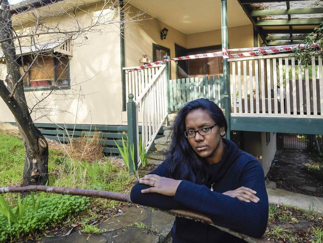 Anjali Habel-Orrell pictured outside of her home.Anjali and her teenage son have been living in emergency accommodation for a year after sewerage entered her house. She is locked in a dispute with SGIC, which she says made the issue much worse when contractors came to her house, discovered prexisting mould, then left the floor and walls exposed, allowing it to spread.Wednesday 18 May 2022 Pic Roy VanDerVegt