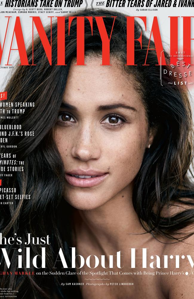 Meghan Markle poses for Vanity Fair's October 2017 cover shoot. Picture: Peter Lindbergh for Vanity Fair