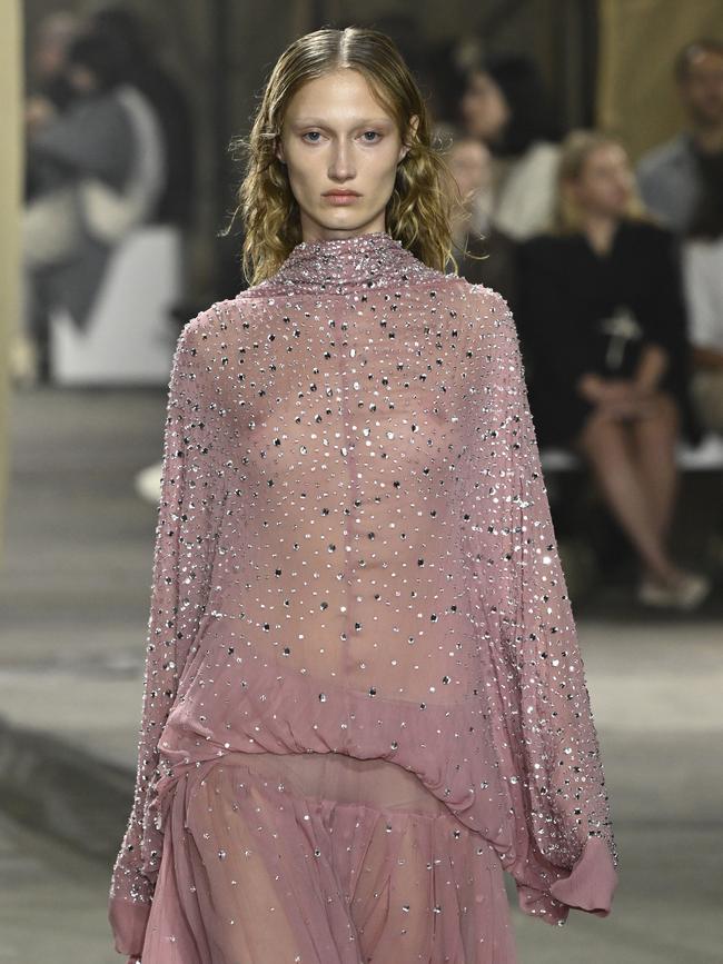 A model walks the runway during the Albus Lumen show during Australian Fashion Week. Picture: Getty Images