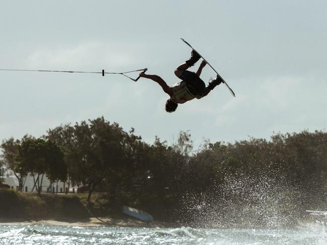 Gold Coast local Nick Rapa was crowned Nautique WWA Wakeboarding World Champion on the Gold Coast on Sunday. Picture: Kaleb Kennedy.