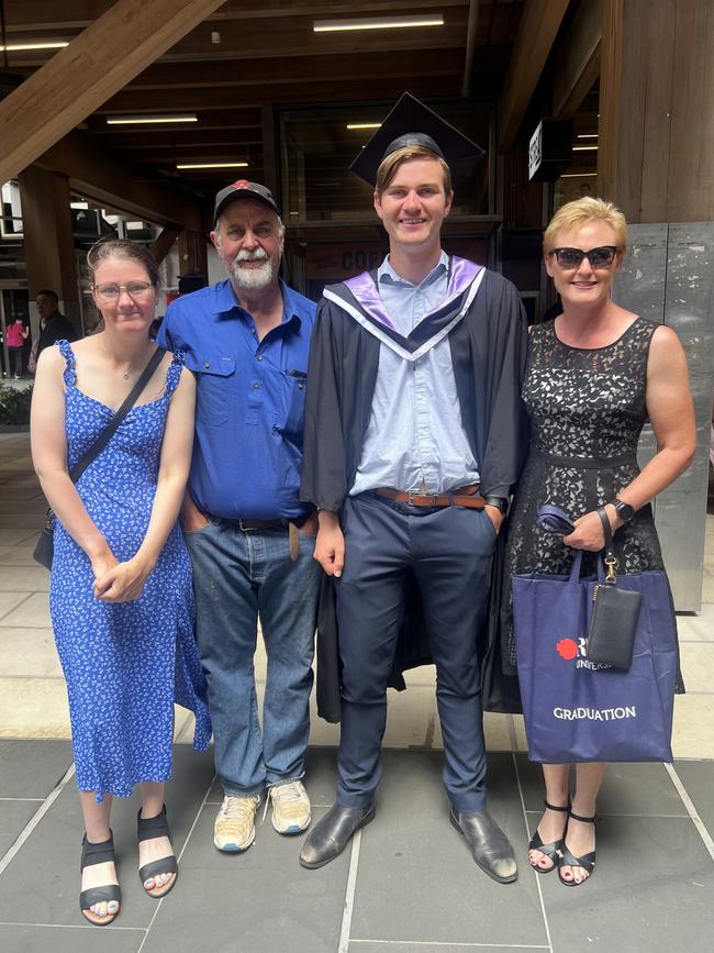 Mildura locals: Holly Matthews, Robert Matthews, Alec Matthews (Bachelor of Business (Professional Accountancy) and Penny Matthews at the RMIT University graduation day on Wednesday, December 18, 2024. Picture: Jack Colantuono