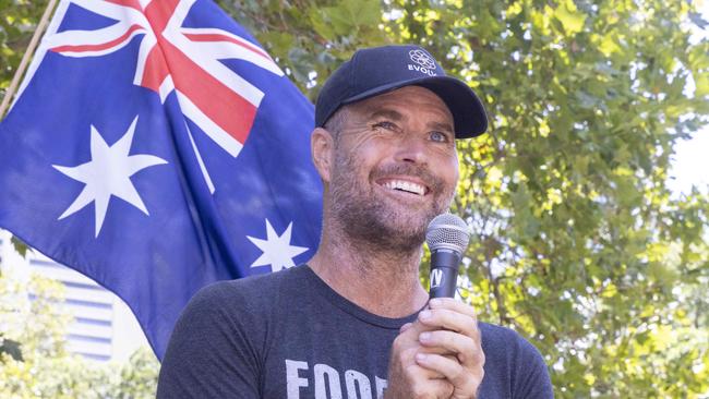 Mr Evans speaks in Hyde Park, Sydney, in February 2021 protesting protest mandatory Covid vaccinations. Picture: NewsWire / Jenny Evans