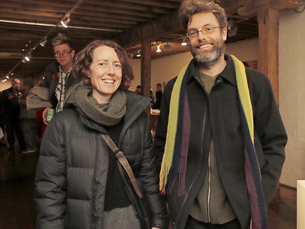<p>Anna Wilson, from Victoria, and Garth Coghlan, of South Hobart, at the launch of Albuera Street Primary School and Selena de Carvalhoof&rsquo;s exhibition Rubbish Ideas at the Salamanca Arts Centre. Picture: PATRICK GEE</p>
