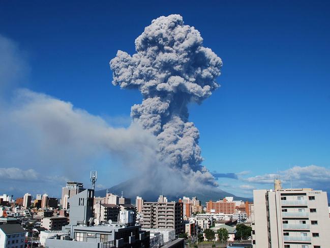 A 2013 eruption shows smoke rising from the 1,117-meter Mount Sakurajima at Kagoshima city in Japan's southern island of Kyushu. Picture: AFP