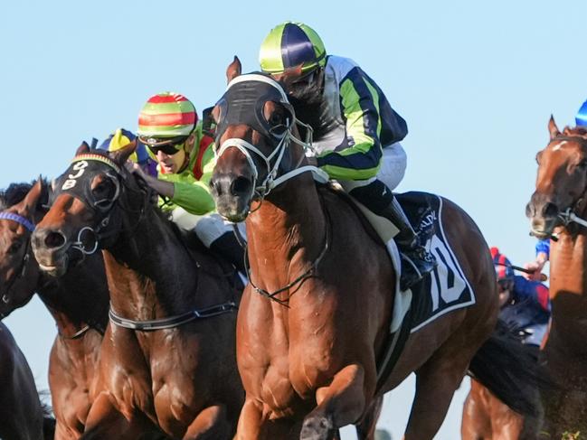 He's Our Bonneval (GB) ridden by Luke Currie wins the HKJC x World Pool Handicap at Flemington Racecourse on March 30, 2024 in Flemington, Australia. (Photo by George Sal/Racing Photos via Getty Images)