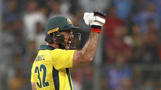 Australia's Glenn Maxwell reacts after scoring the winning run during the second T20 international cricket match between India and Australia in Bangalore, India, Wednesday, Feb. 27, 2019. (AP Photo/Aijaz Rahi). Picture: Aijaz Rahi