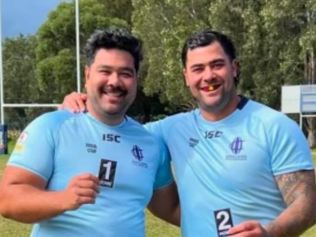 Andrew Fifita (right) after playing rugby. Pic: Instagram