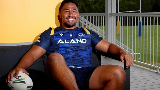 Eels SG  Ball star Larry Muagututia 17 is climbing the ranks at Parramatta with coaches keeping a keen eye on him. Pictured at the Eels training centre in Kellyville. Picture: Toby Zerna