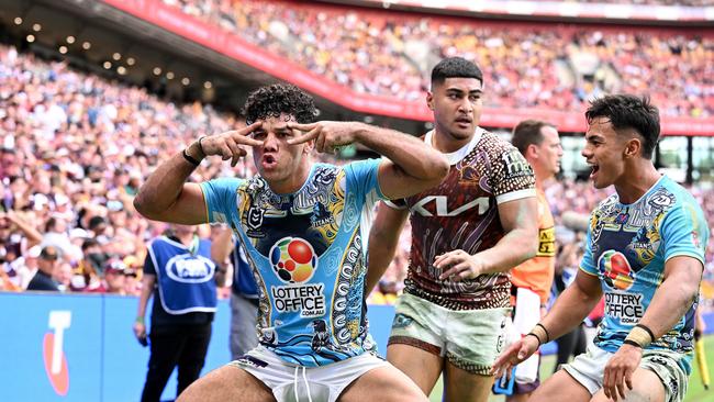 Brian Kelly of the Titans celebrates after scoring a try during the round 12 win over the Broncos. Picture: Getty Images