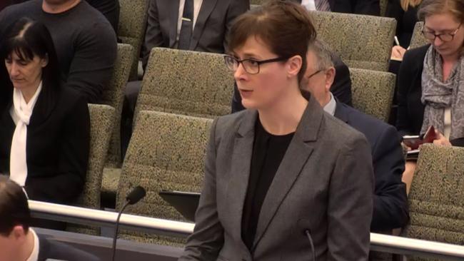 Senior counsel assisting Rowena Orr makes her opening remarks to the financial services royal commission hearing in Melbourne. Picture: Supplied