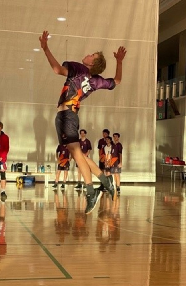 Immanuel Lutheran College student William Baarslag playing as part of the state volleyball team.