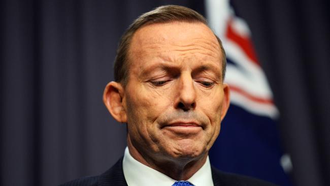 Tony Abbott on the day of Malcolm Turnbull’s successful push to replace him as Liberal leader in 2015. Picture: AAP