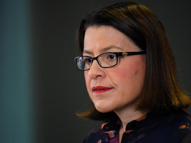 Minister for Health Jenny Mikakos speaks to the media. Picture: AAP