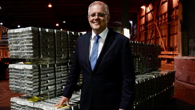 Scott Morrison visits the Nyrstar Smelter in Hobart on Thursday. Picture: Adam Taylor