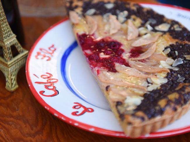 Le Cafe Flo’s famous chocolate and pear tart. Picture: Josie Hayden