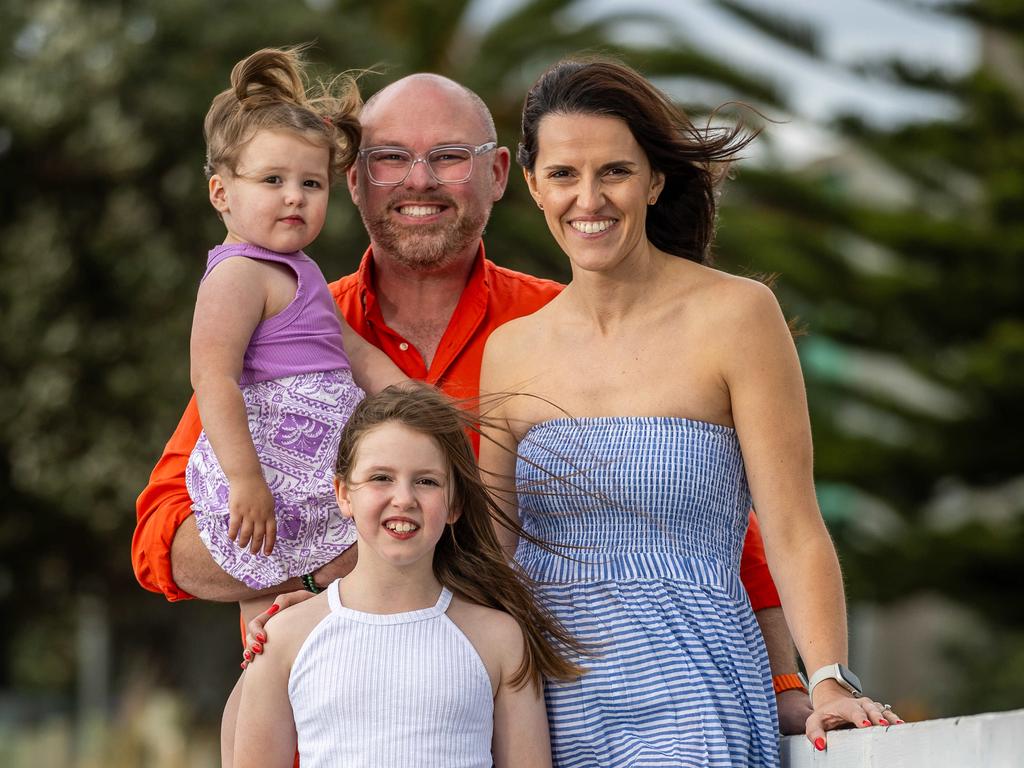 Damian Corney and his wife Adele and two children Sienna, 2, Alessia, 7. Picture: Jake Nowakowski