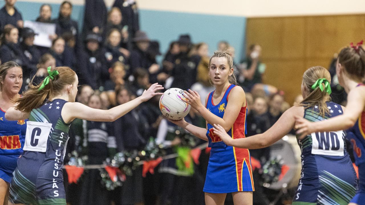 Mia Kleidon of Downlands Second VII against St Ursula's Senior B in Merici-Chevalier Cup netball at Salo Centre, Friday, July 19, 2024. Picture: Kevin Farmer