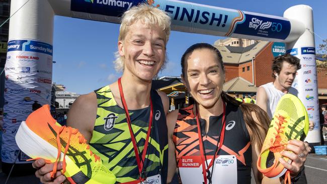 Batt-Doyle also won the City-Bay in 2024. She is pictured here with fellow winner Isaac Heyne.