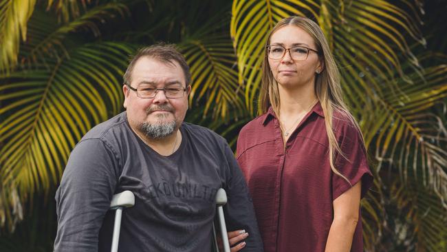 Mal Gregory, with his daughter Tegan Bonsey. Mal had to wait 2½ years in extreme pain for an outpatient appointment at Redcliffe Hospital. Picture: Jamila Toderas