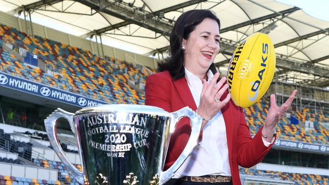 Queensland Premier Annastacia Palaszczuk poses for a photo during the announcement that the 2020 AFL Grand Final game will be played at the Gabba. Picture: NCA NewWire / Dan Peled