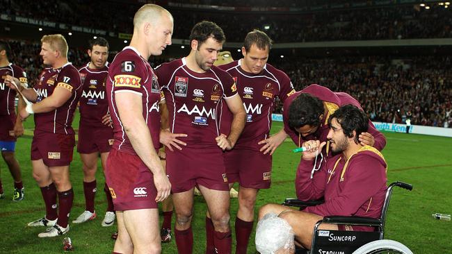 Thurston returned to the field in a wheelchair. Photo by Mark Kolbe/Getty Images.