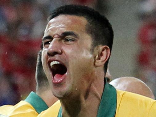 Australia's Tim Cahill celebrates after scoring a goal during the AFC Asia Cup quarterfinal soccer match between China and Australia in Brisbane, Australia, Thursday, Jan. 22, 2015. (AP Photo/Tertius Pickard)