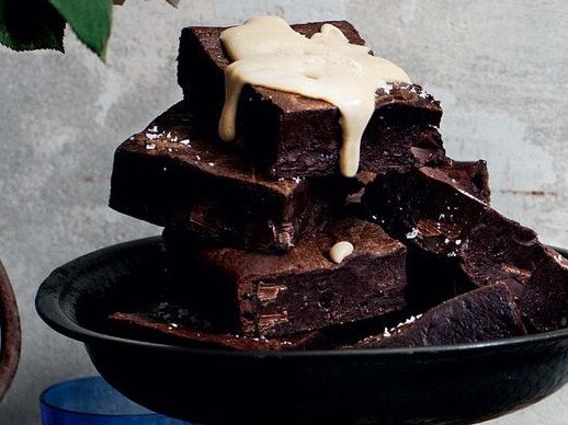 Brownies with salted caramel sauce.