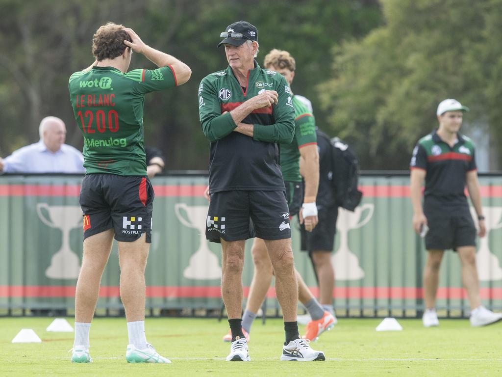 Wayne Bennett at the South Sydney NRL training ahead of their game against the Dolphins. Picture: Jeremy Piper