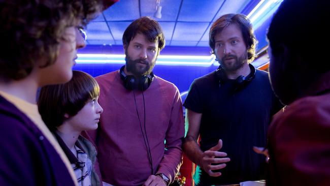 The Duffer brothers on the set of Stranger Things.