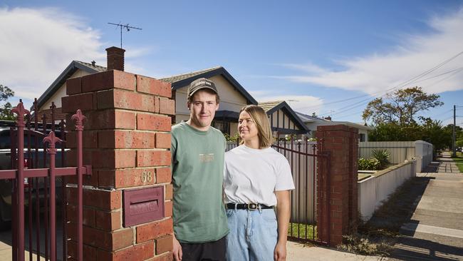 Matt Scroby and Chloe Roberts at home in Torrensville. Picture: Matt Loxton