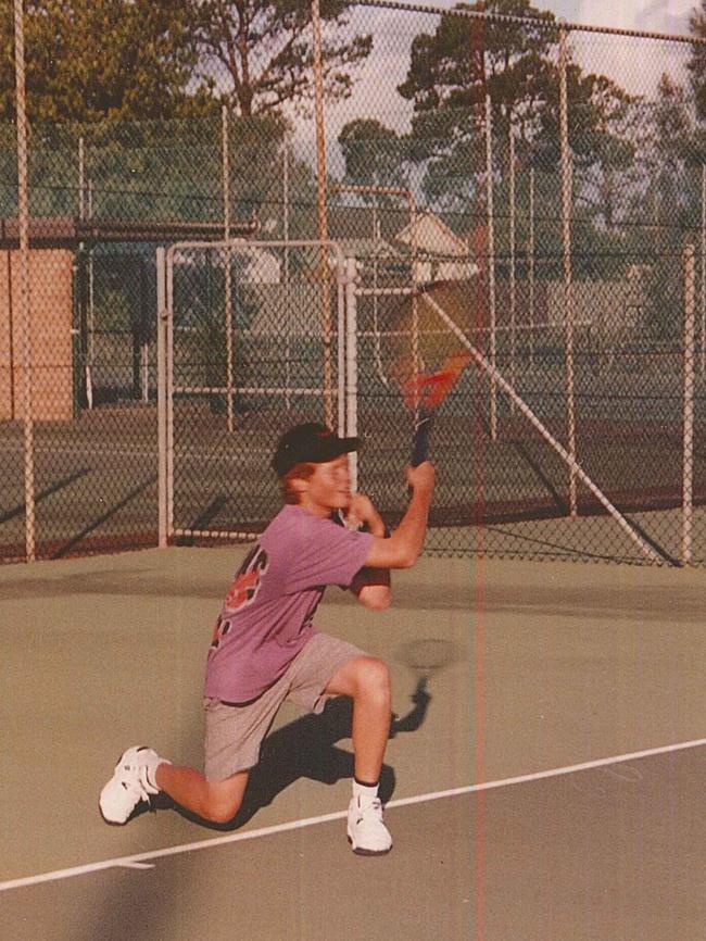 Tom Slingsby playing tennis as a kid.