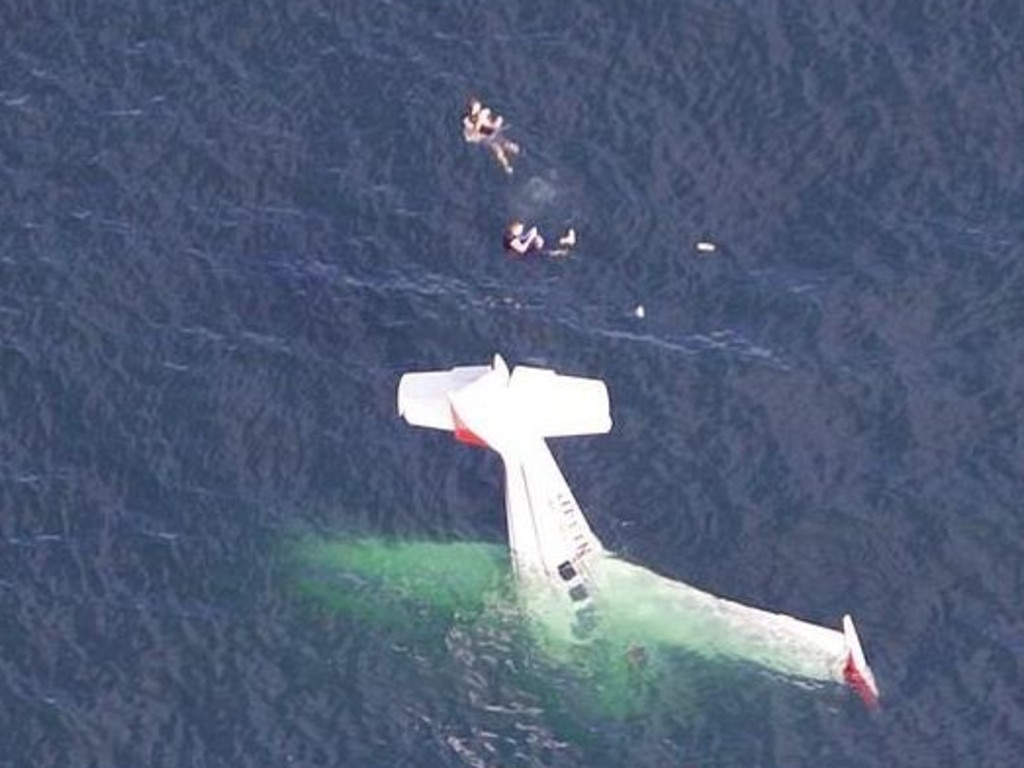 David Lesh and his passenger after their plane crashed off the Californian coast. Picture: Supplied