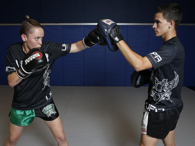 Kickboxers Wade and Cory Sciberras are competing for Australian titles in a few weeks. Theya re pictured together training in Penrith.