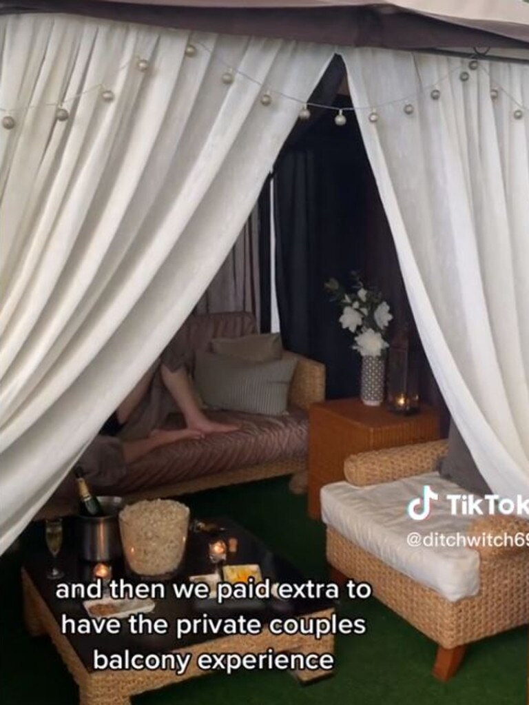 Beth revealed she and her partner paid extra for the ‘private couple’s balcony’. Picture: ditchwitch/TikTok