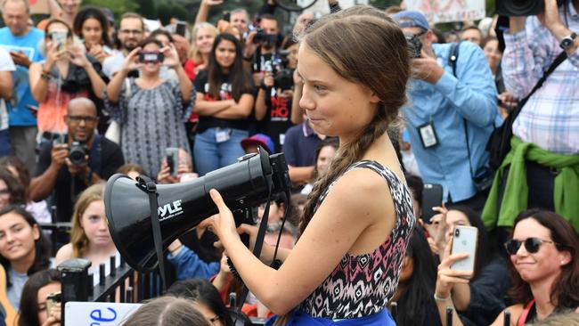 Swedish climate activist Greta Thunberg speaks at a climate protest outside the White House in Washington, DC in September. Picture: AFP