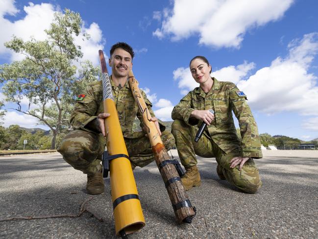 Australian Army Musician Chantelle Anderson from 1st Battalion, the Royal Australian Regiment Band and Corporal Cody Harris from 10th Force Support Battalion at Lavarack Barracks, Queensland. PHOTO: CPL Brandon Grey