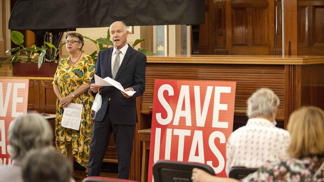 Save UTAS Campus group’s Prof Pam Sharpe and Mike Foster at Hobart Town Hall. Picture: Chris Kidd