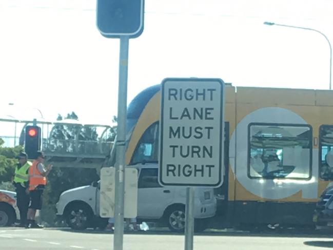 Car into tram. Victoria Avenue, Broadbeach. Photo: Kathleen Skene