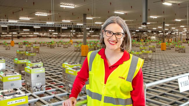 Coles chief executive Leah Weckert at the opening of the supermarket giant’s new customer fulfilment centre in Victoria. Picture: Rebecca Michael