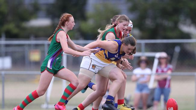 SEQ AFL junior grand final day. Sandgate vs Jindalee U/15 Girls. Pic Peter Wallis