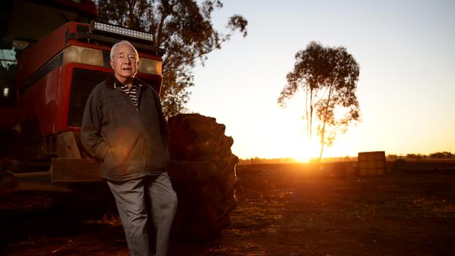 Former shop keeper Len Guy, 102, on his son's farm in Tullamore only has one wish for his birthday — much needed rain. Picture: Jonathan Ng