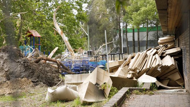 Rubbish outside the old Belrose Public Library that is till awaiting redevelopment since the council sold it to a developer in 2017. Picture: Tim Pascoe