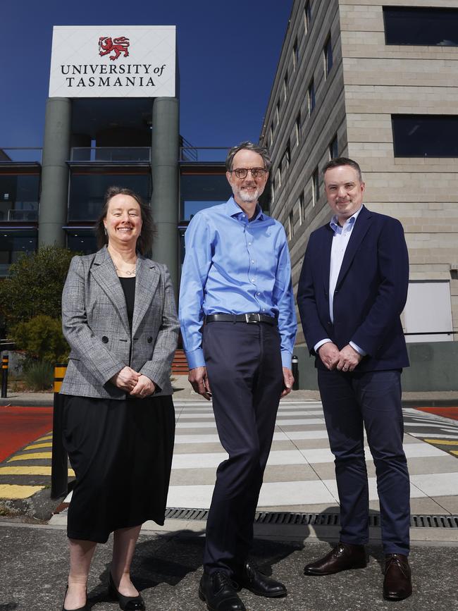 Professor Kristyn Harman chair of Academic Senate, Professor Rufus Black Vice Chancellor, Professor Nicholas Farrelly Pro Vice Chancellor (southern Tasmania) at the UTAS Sandy Bay campus. Picture: Nikki Davis-Jones