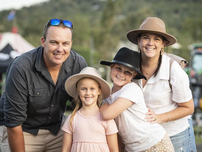 Darren and Stacey Wickson with their daughters Ellise (centre) and Rhylee at the Toowoomba Royal Show, Friday, March 31, 2023. Picture: Kevin Farmer