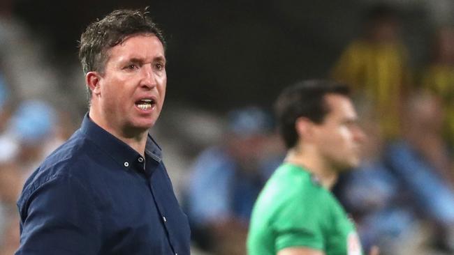 Brisbane Roar coach Robbie Fowler during the loss to Sydney FC. Picture: AAP