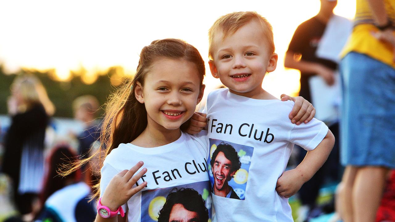 Socials from the North Queensland Cowboys v Parramatta Eels NRL game from 1300 Smiles Stadium. Siblings Charlize 6 and Jaxon Baumbach 2. Picture: Zak Simmonds