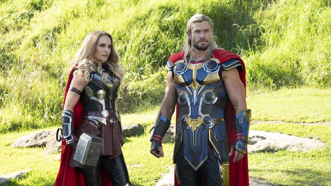 Natalie Portman as Mighty Thor and Chris Hemsworth as Thor in Marvel Studios' THOR: LOVE AND THUNDER. Picture: Jasin Boland, ©Marvel Studios 2022