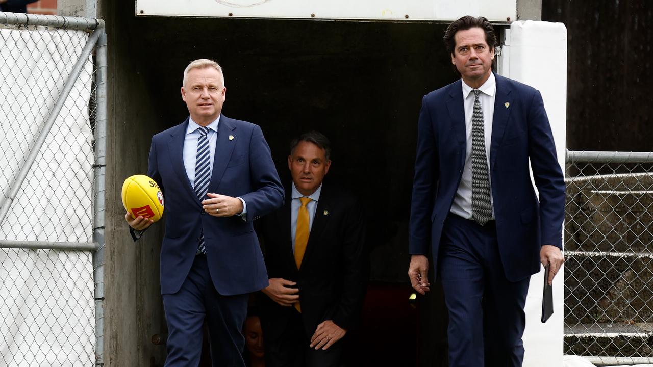 Tasmanian Premier Jeremy Rockliff butchered AFL CEO Gillon McLachlan’s name. (Photo by Michael Willson/AFL Photos via Getty Images)