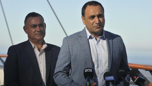 Deputy Premier John Barilaro and Coffs Harbour MP Gurmesh Singh at Sealy Lookout, Coffs Harbour. Photo: Tim Jarrett