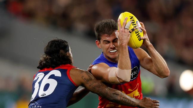 Brandon Starcevich got the job done again for the Lions on Friday night. Picture: Michael Willson/AFL Photos